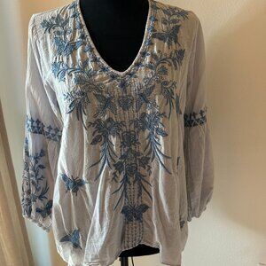 JOHNNY WAS Black Embroidered FloralBlouse Size Small